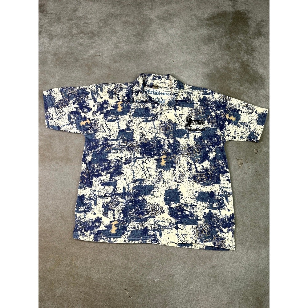 Vintage Raider Infringement Polo Shirt Mens XL Blue All Over Graphic Print Golf